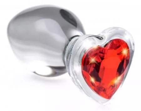 Red Heart Glas-Analplug mit Schmuckstein - Mittelgroß