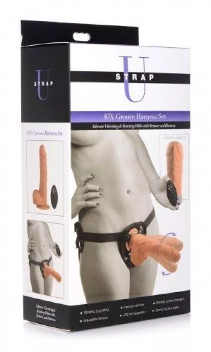 Strap-On Realistischer vibrierender, rotierender Dildo mit Gurtzeug Strap-On Realistischer vibrierender, rotierender Dildo mit Gurtzeug